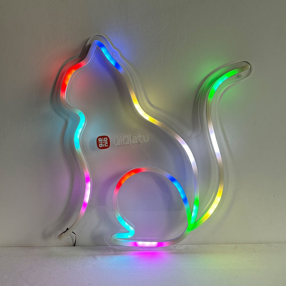 QiQiatu Full Color Cat Neon Sign, Home Decor Lights for Bedroom, Living Room, Wedding Decorations