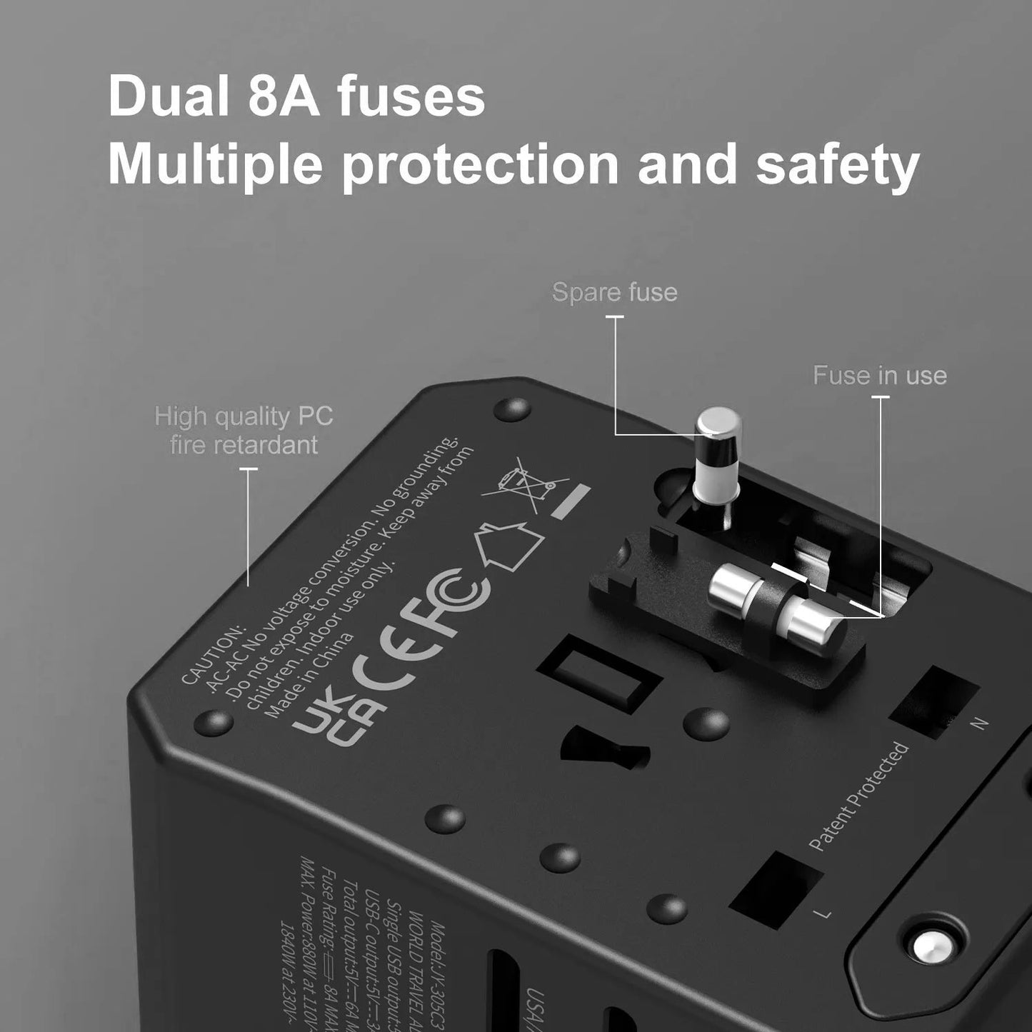 QiQiatu International Wall Plug Socket,Universal Travel Adapter with 6A Smart Power, USB Type-C, and Quick Charger for USA, EU, UK, AUS