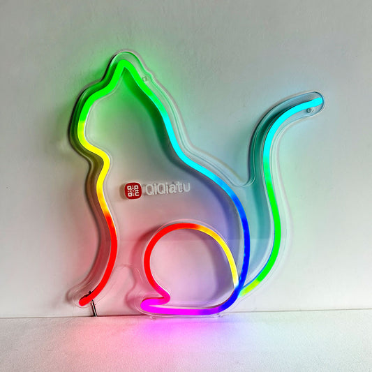 QiQiatu Full Color Cat Neon Sign, Home Decor Lights for Bedroom, Living Room, Wedding Decorations