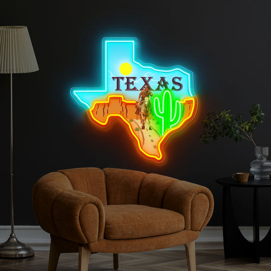 Texas UV Printing Acrylic LED Neon Sign,Home Decoration Texas Map LED Sign,Texas Shape Wall Art, Gift For Cowboy,Cow boy room Decor