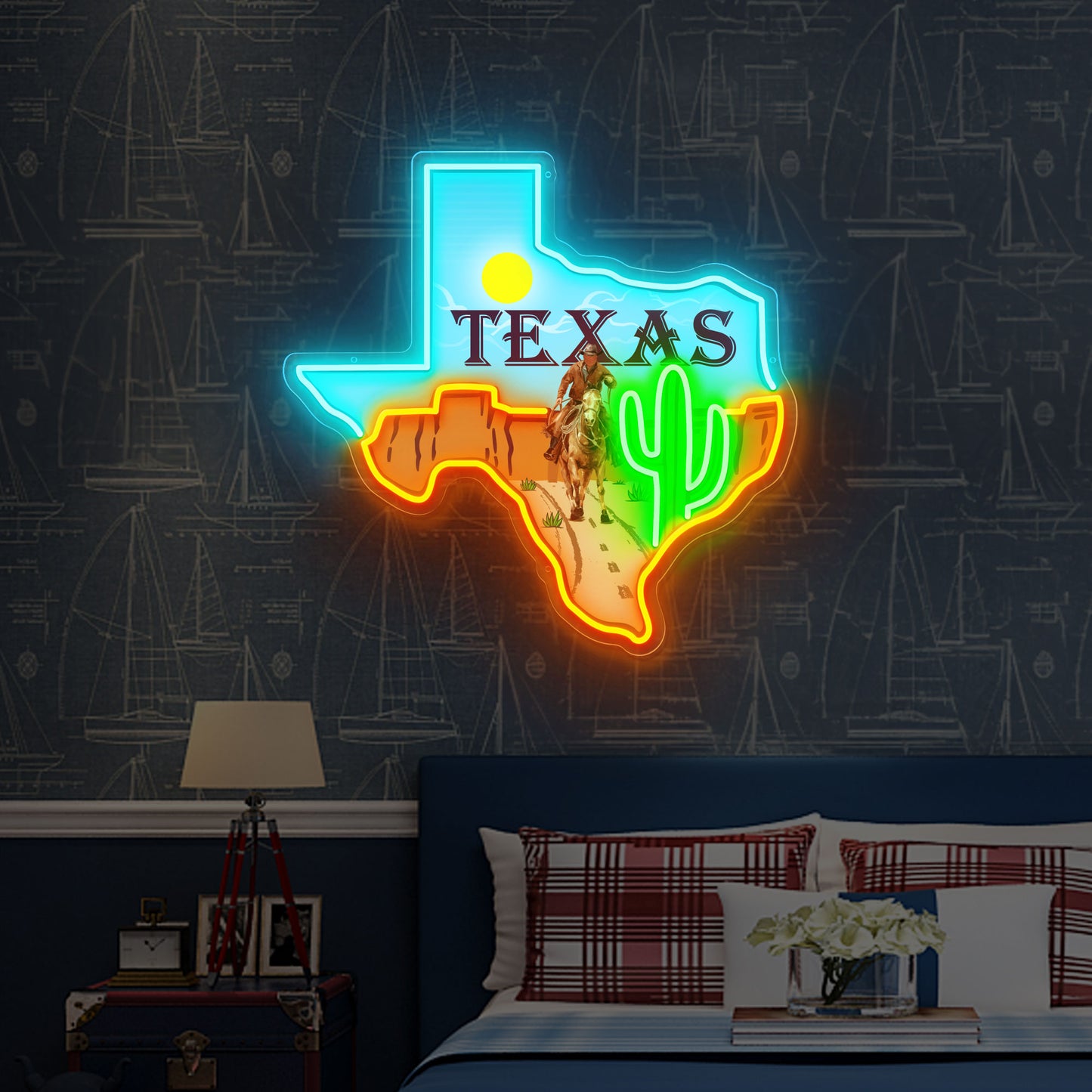 Texas UV Printing Acrylic LED Neon Sign,Home Decoration Texas Map LED Sign,Texas Shape Wall Art, Gift For Cowboy,Cow boy room Decor