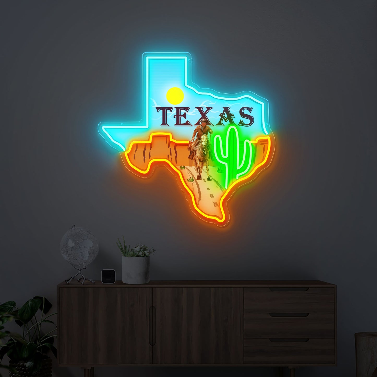 Texas UV Printing Acrylic LED Neon Sign,Home Decoration Texas Map LED Sign,Texas Shape Wall Art, Gift For Cowboy,Cow boy room Decor