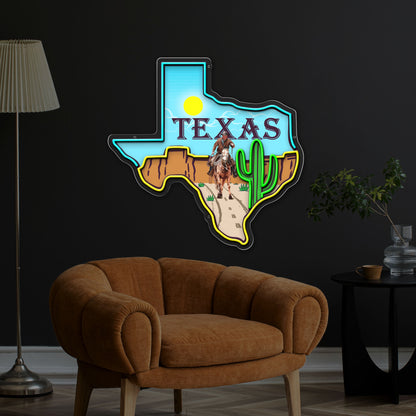 Texas UV Printing Acrylic LED Neon Sign,Home Decoration Texas Map LED Sign,Texas Shape Wall Art, Gift For Cowboy,Cow boy room Decor