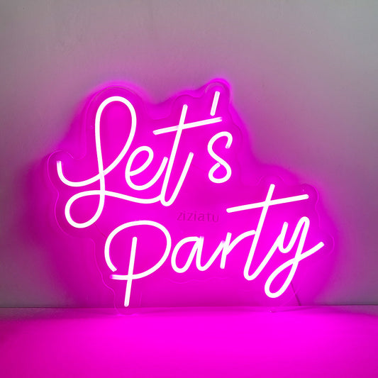 ziziatu Let's Party Neon Sign, LED Light for Home, Yard Party, Wedding, Engagement Backdrop, Room Wall Decoration