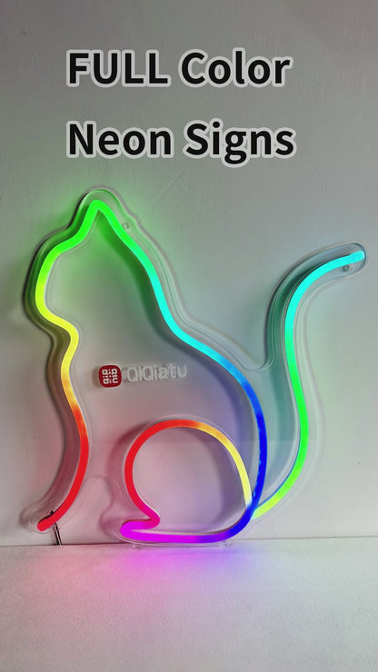 QiQiatu Full Color Cat Neon Sign, Home Decor Lights for Bedroom, Living Room, Wedding Decorations